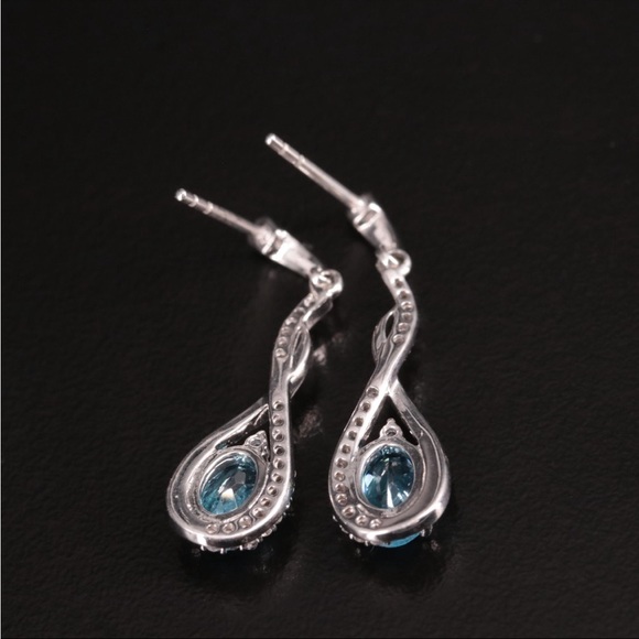 3 PIECES-Blue & White Topaz 925 Strlng Silver Necklace, Bolo Bracelet & Earrings - Picture 6 of 8